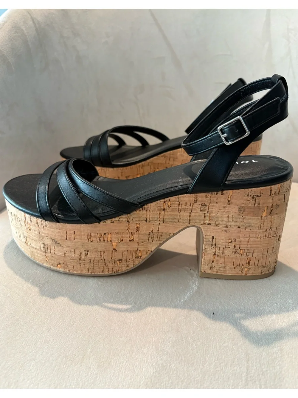 Torrid Black Faux-Leather Cork Platform Sandals 9.5 Wide